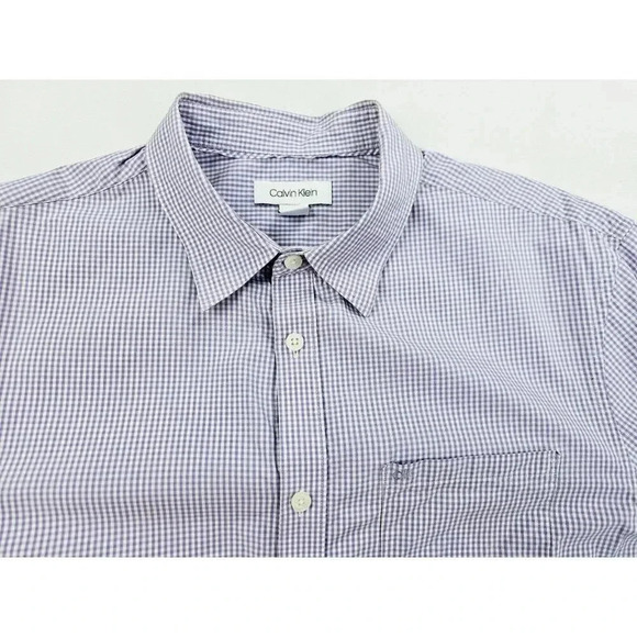 Calvin Klein Slim Fit Large Purple White Check Logo The-Extra Fine Cotton Shirt - Picture 1 of 12